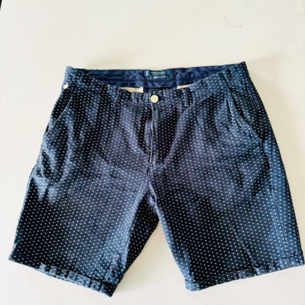 Scotch & Soda Patterned Cotton Shorts – Navy Blue – Size 33